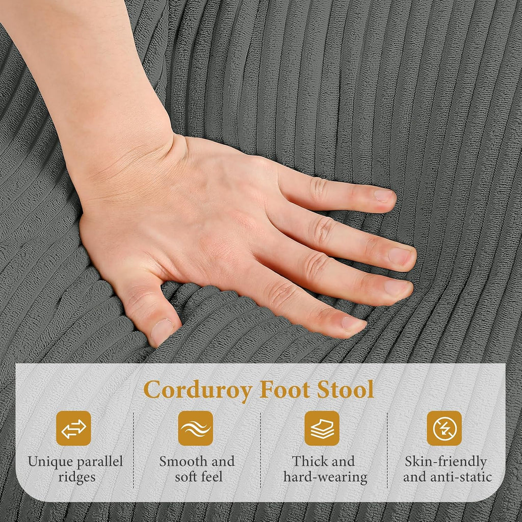 Large Ottoman for Modular Sofa, Large Corduroy Ottoman with Spring Cushion, Rectangle Foot Rest for Couch, Entrance Footstool with Wood Legs, Footstool for Living Room, Bedroom, Dark Grey