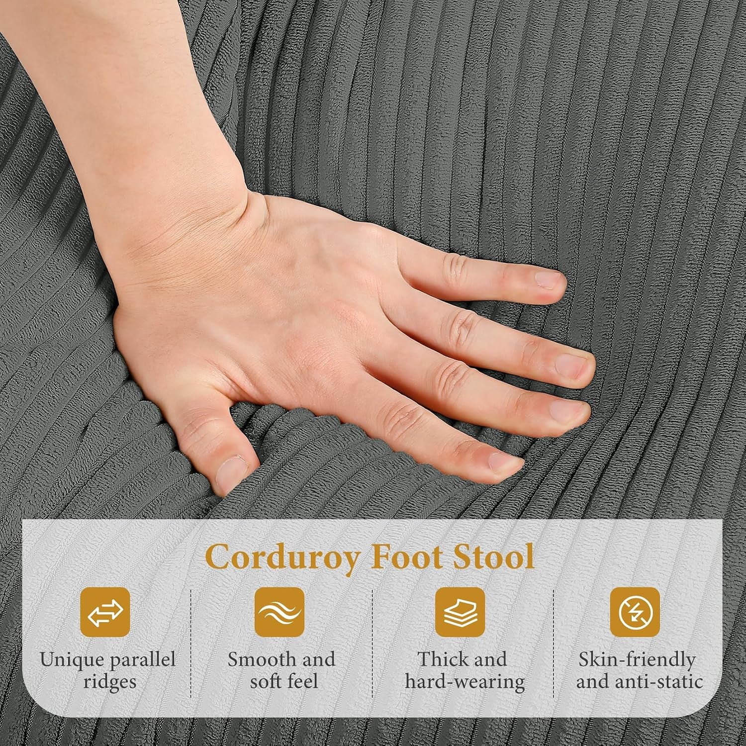 Large Ottoman for Modular Sofa, Large Corduroy Ottoman with Spring Cushion, Rectangle Foot Rest for Couch, Entrance Footstool with Wood Legs, Footstool for Living Room, Bedroom, Dark Grey