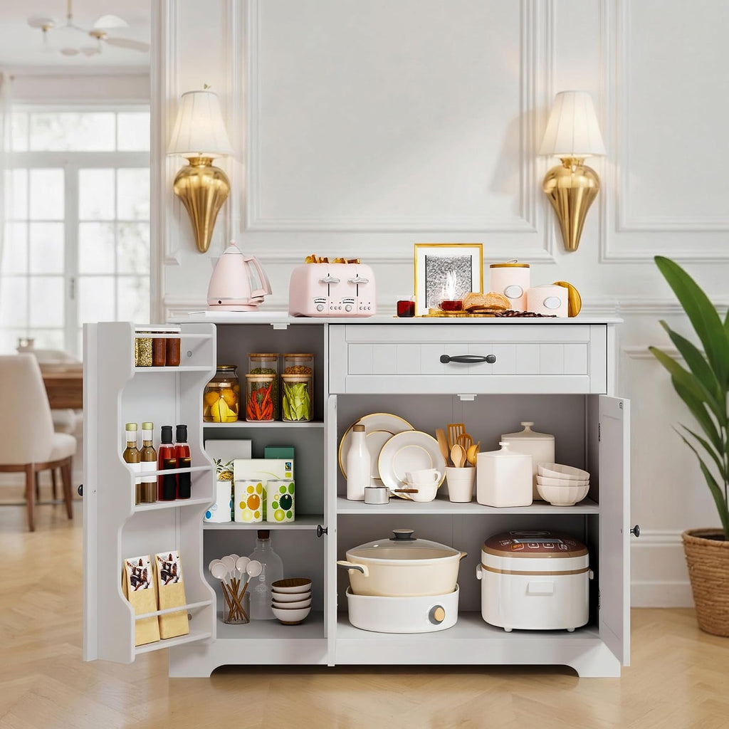 Sideboard Cabinet, Kitchen Storage Cupboard with Drawer | 3-Tier Door Storage and 2-Door Cabinet, Anti-Tip Design, 105 X 40 X 84.5 Cm