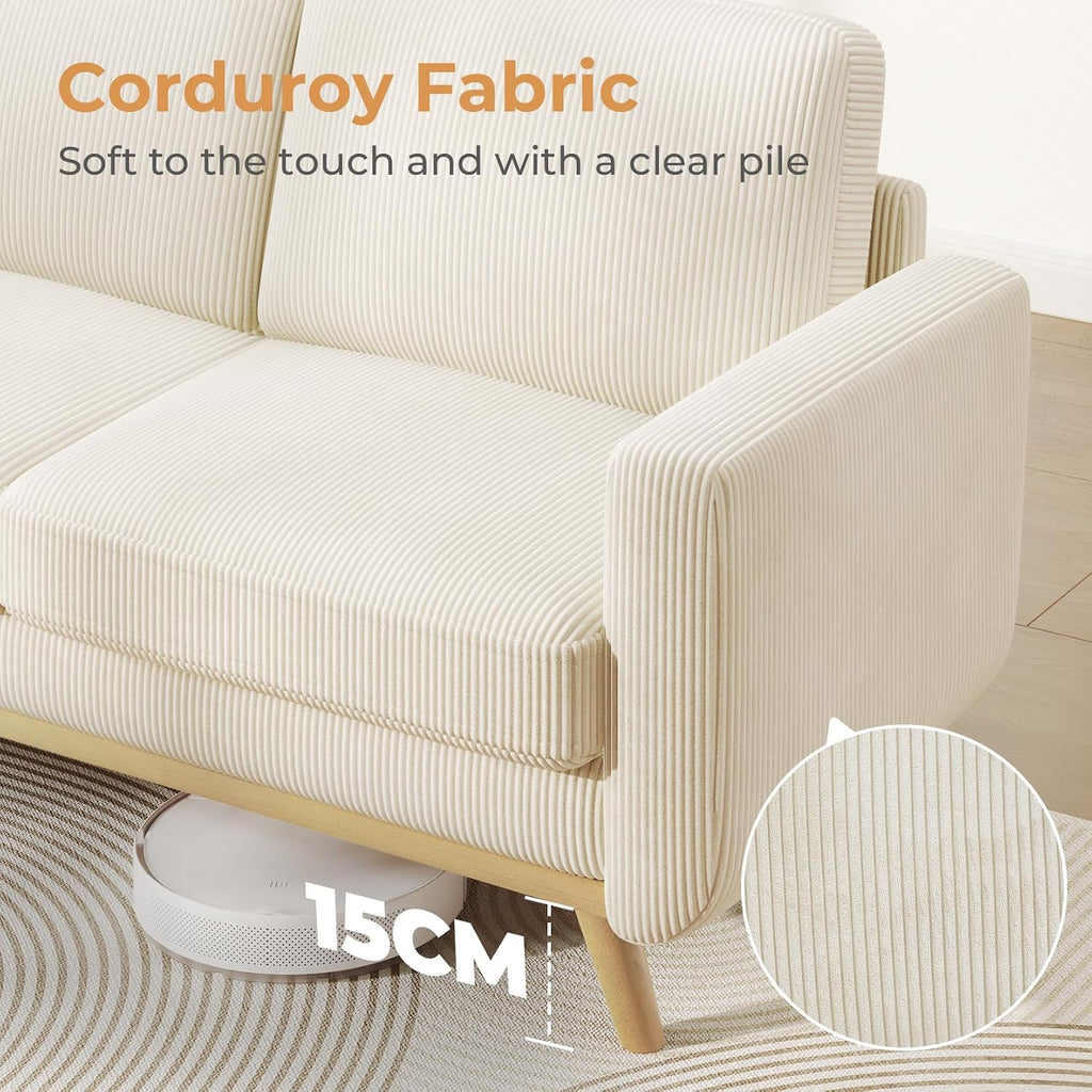 172Cm Loveseat Sofa Beige, Comfy Corduroy Couch with Spring Cushion, 2 Seater Sofa with Solid Wood, Sofa Couch with Deep Seat, Sofa for Bedroom, Loveseat for Living Room, Beige Office Couch