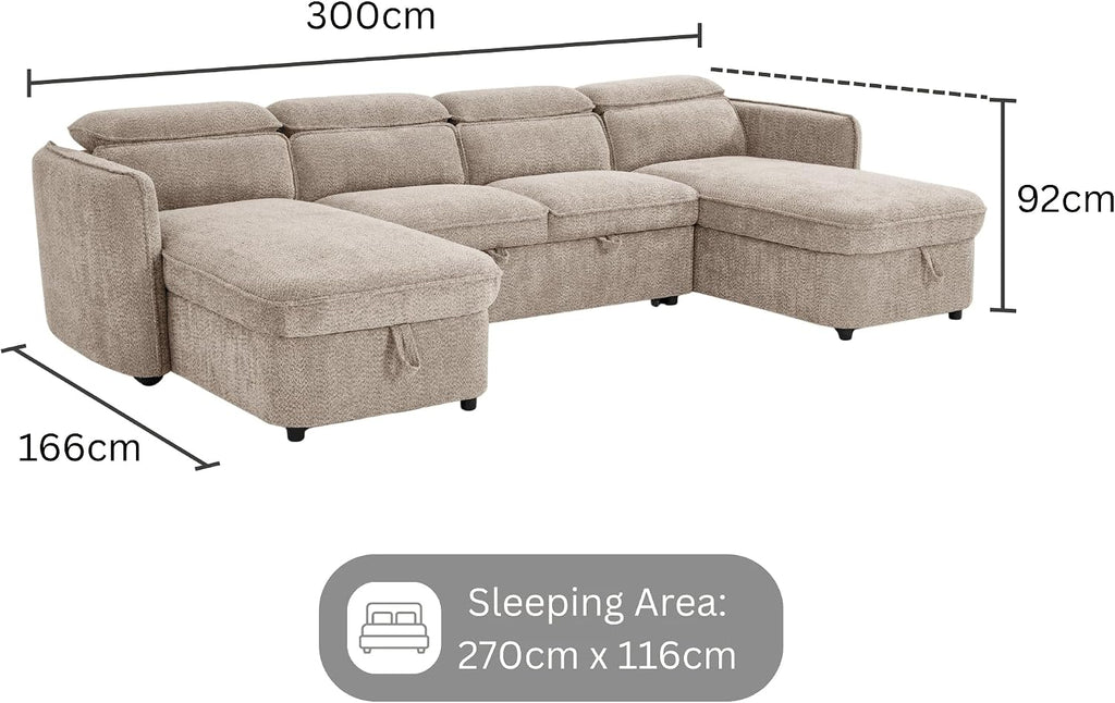 Beehive Furniture Corfu - U-Shaped Corner Sofa Bed - Beige Upholstered Large Family Couch | Setup Included | Built to Last (U-Shaped Corner Sofa Bed)