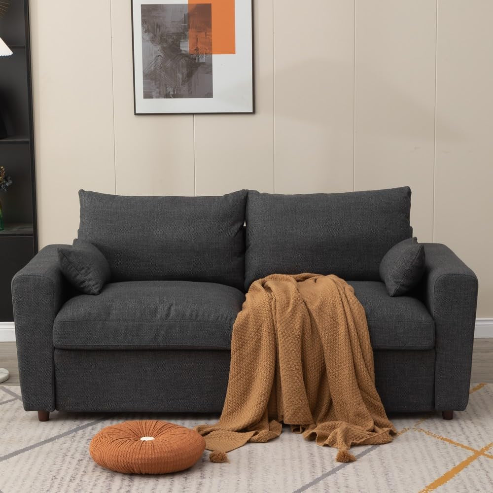 Loveseat Sofa - 2-Seater and 3 Seater Couch Seette - Fabric Sofa with under Storage for Small Space Livingroom (Dark Grey Linen Fabric, 2 Seater)