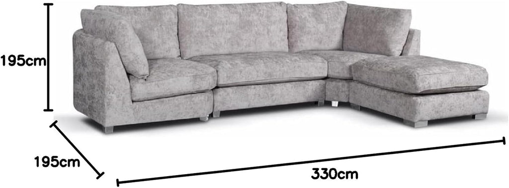 Alaska Truffle L or U Shaped Corner Sofa | Large Footstools | Warranty Included | Chenille Fabric | L Shape U Shape (Scatterback), Grey