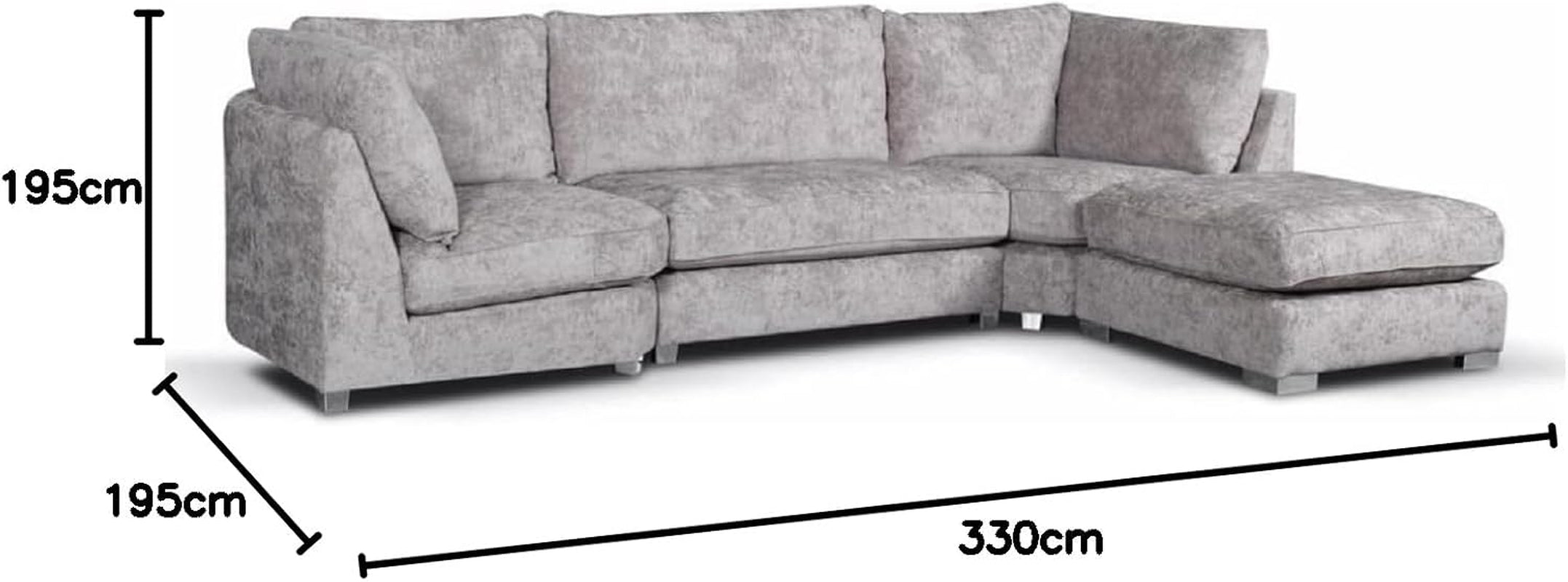 Alaska Truffle L or U Shaped Corner Sofa | Large Footstools | Warranty Included | Chenille Fabric | L Shape U Shape (Scatterback), Grey
