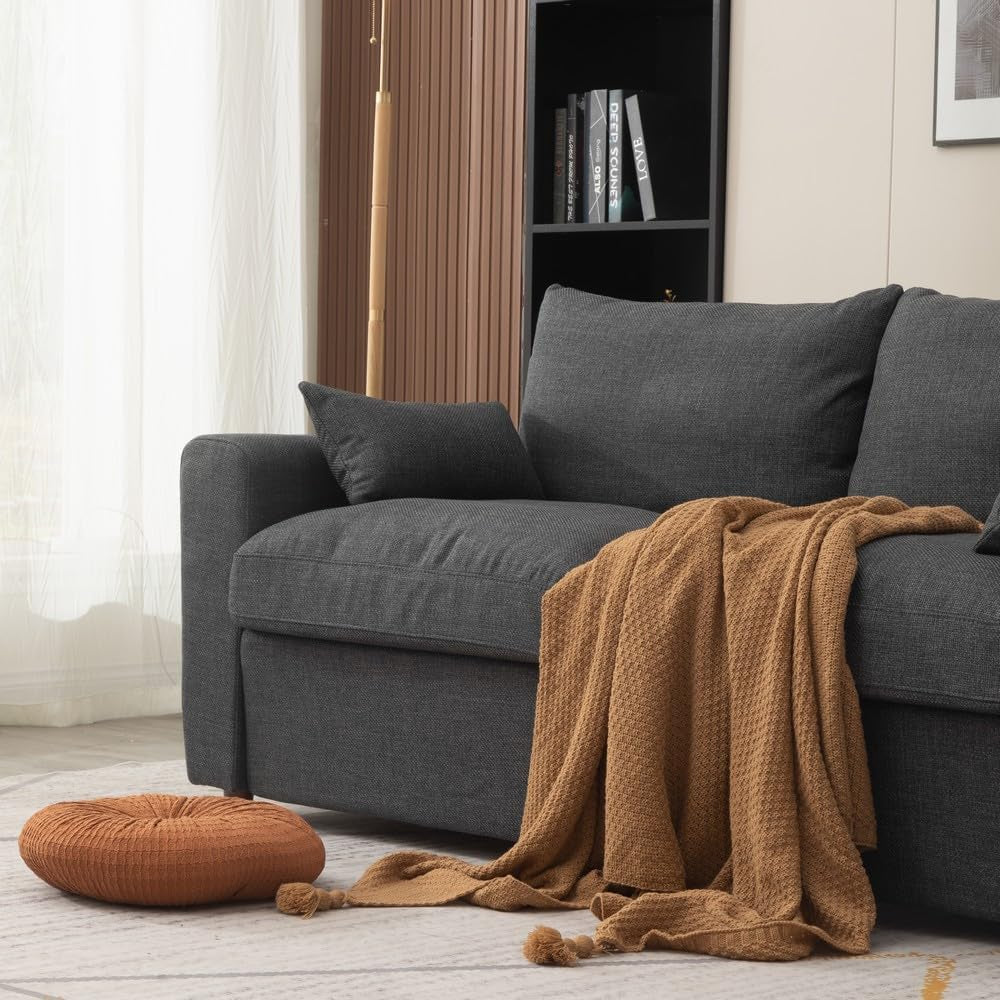 Loveseat Sofa - 2-Seater and 3 Seater Couch Seette - Fabric Sofa with under Storage for Small Space Livingroom (Dark Grey Linen Fabric, 2 Seater)
