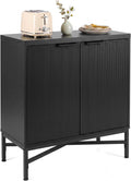 Fluted Buffet Sideboard, 2 Door Storage Cabinet with Metal Legs | Adjustable Shelf, X-Shaped Design, Anti-Tipping Kit, Modern Coffee Bar Cabinet for Living Room Dining Room Hallway (Black)