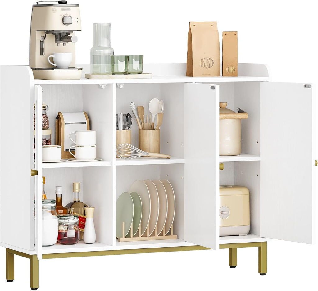 Sideboard Storage Cabinet, Kitchen Cabinets, 30 X 100 X 80.5 Cm | Freestanding Kitchen Cupboard Buffet with 2 Doors and Adjustable Shelves, for Dining Room, Living Room, White, SC21313G