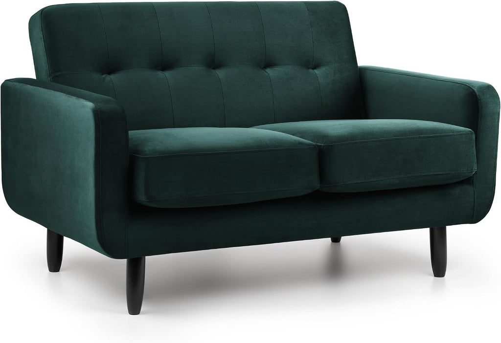 Oslo 2 Seater Compact Sofa in Dark Green Velvet Fabric | W130 X D80 X H80 Cm, Padded Cushions, 2 Couch for Modern Living Rooms, Bedrooms & Flats, Velvet Fabric