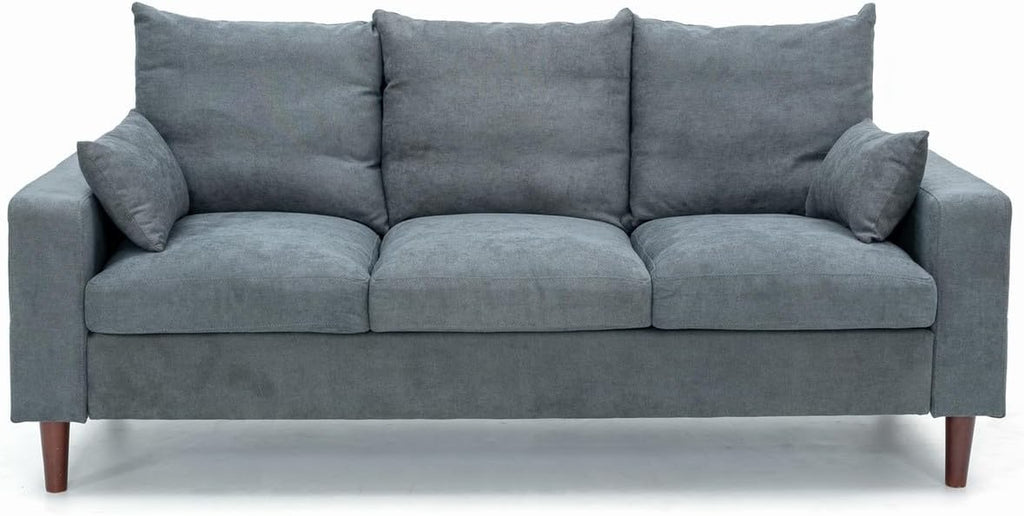 3 Seater Sofa Linen Fabric Sofa Settee Couch Lounge Sofa Living Room Furniture Wood Legs, Grey 3 Seater