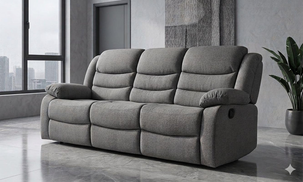 MNS Roma Fabric Reclining Sofa, Grey Fabric, 3+2 Seater with Cup Holders