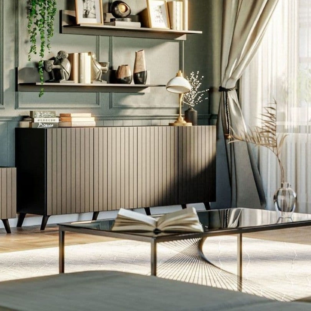 black and wood sideboard