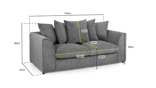 3 Seater Sofa UK | Harley Jumbo Cord Fabric Sofa 3 Seater | 3 Seater Sofa