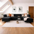 Chesterfield U-Shaped Corner Sofa | Plush Velvet Button Tufted Sofas | Large Double Chaise Sectional Sofa | 4–5 Seater Sofa for Living Room with Scatter Cushions (Black, U Shape Sofa)