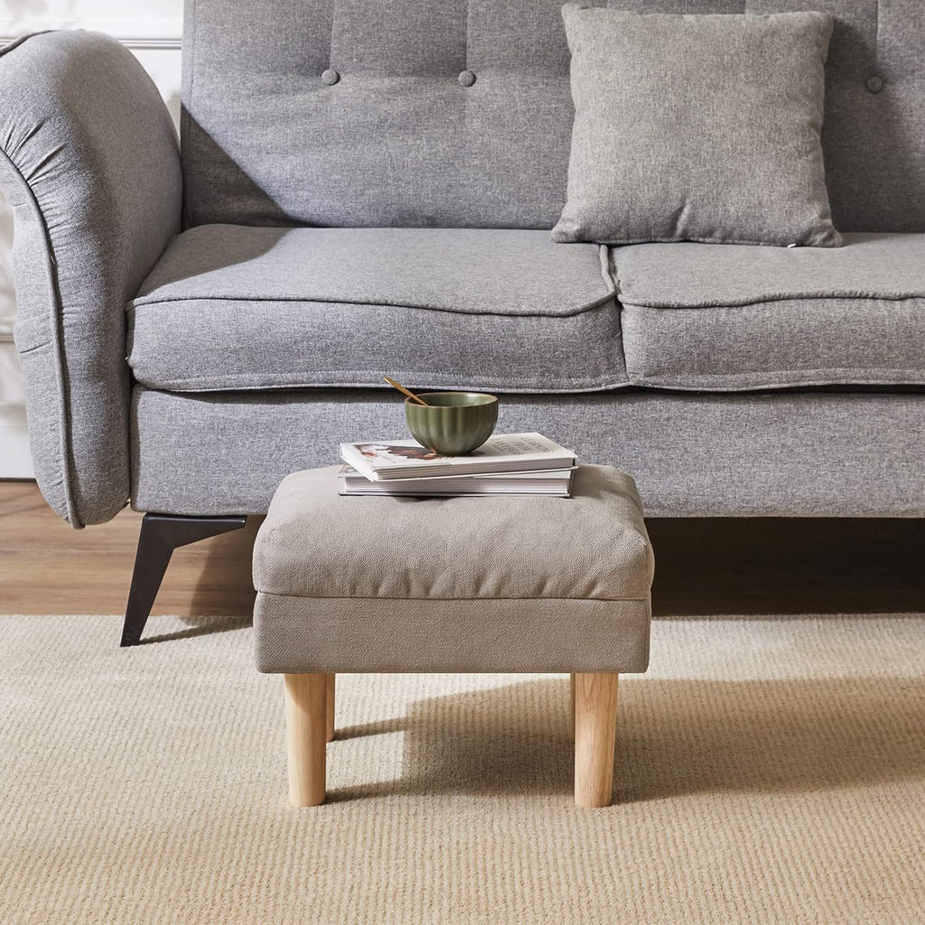 Foot Stool, Ottoman Small, Chair with Sponge Padded Seat, Footrest, Shoes Changing Wooden Stool for Living Room, Bedroom, Entryway, 40×29×32CM, Grey HBD023G