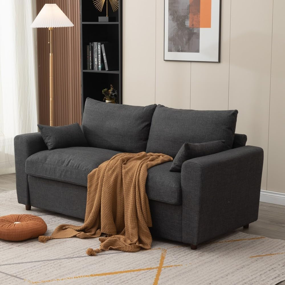 Loveseat Sofa - 2-Seater and 3 Seater Couch Seette - Fabric Sofa with under Storage for Small Space Livingroom (Dark Grey Linen Fabric, 2 Seater)