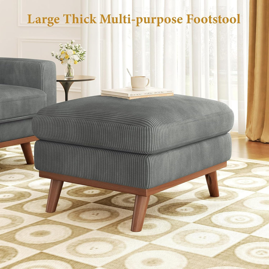 Large Ottoman for Modular Sofa, Large Corduroy Ottoman with Spring Cushion, Rectangle Foot Rest for Couch, Entrance Footstool with Wood Legs, Footstool for Living Room, Bedroom, Dark Grey