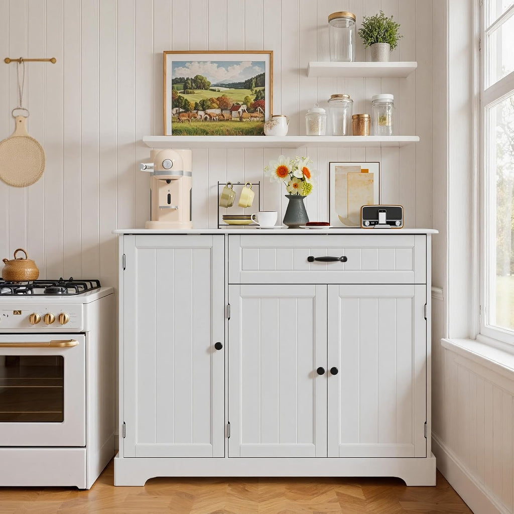 Sideboard Cabinet, Kitchen Storage Cupboard with Drawer | 3-Tier Door Storage and 2-Door Cabinet, Anti-Tip Design, 105 X 40 X 84.5 Cm