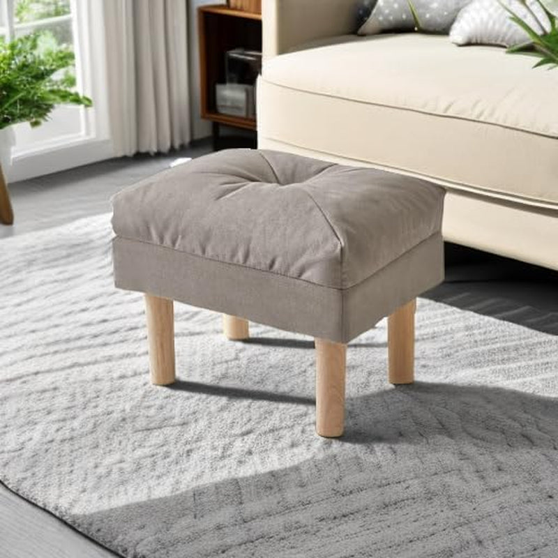 Foot Stool, Ottoman Small, Chair with Sponge Padded Seat, Footrest, Shoes Changing Wooden Stool for Living Room, Bedroom, Entryway, 40×29×32CM, Grey HBD023G