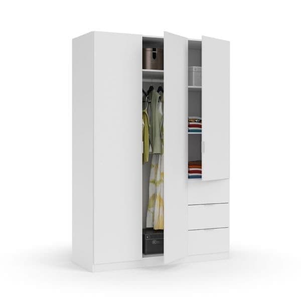 Compact White Wooden Wardrobe