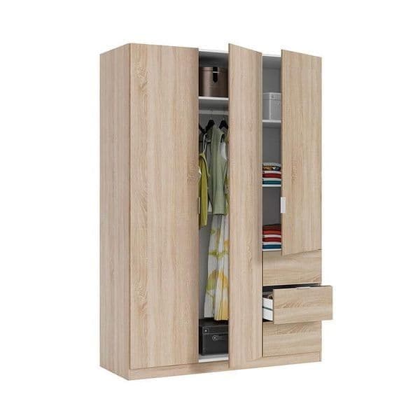Cairo Oak Triple Wardrobe With Shelves and Drawers