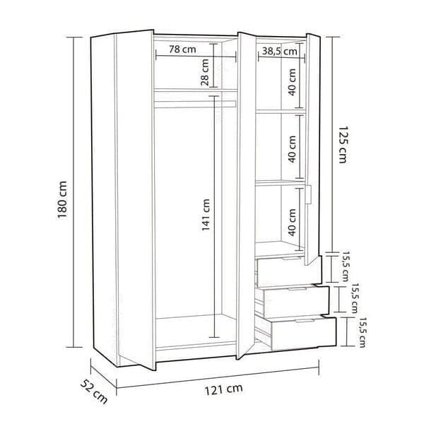 Cairo Oak Wardrobe – 3 Door, 3 Drawer Storage