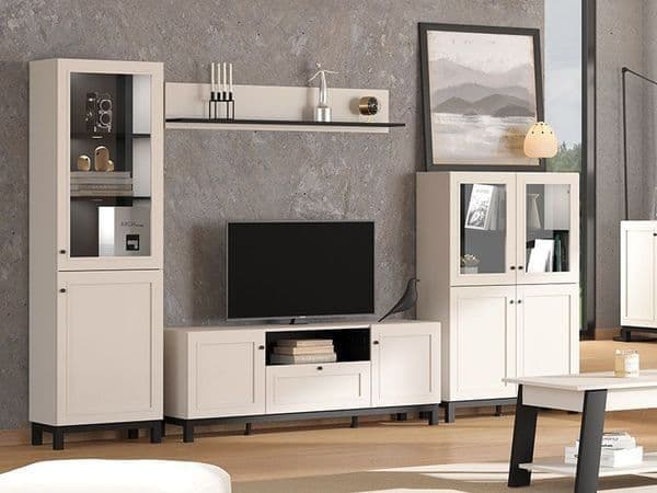 Callesso Cashmere Taupe Panelled Highboard Display Cabinet