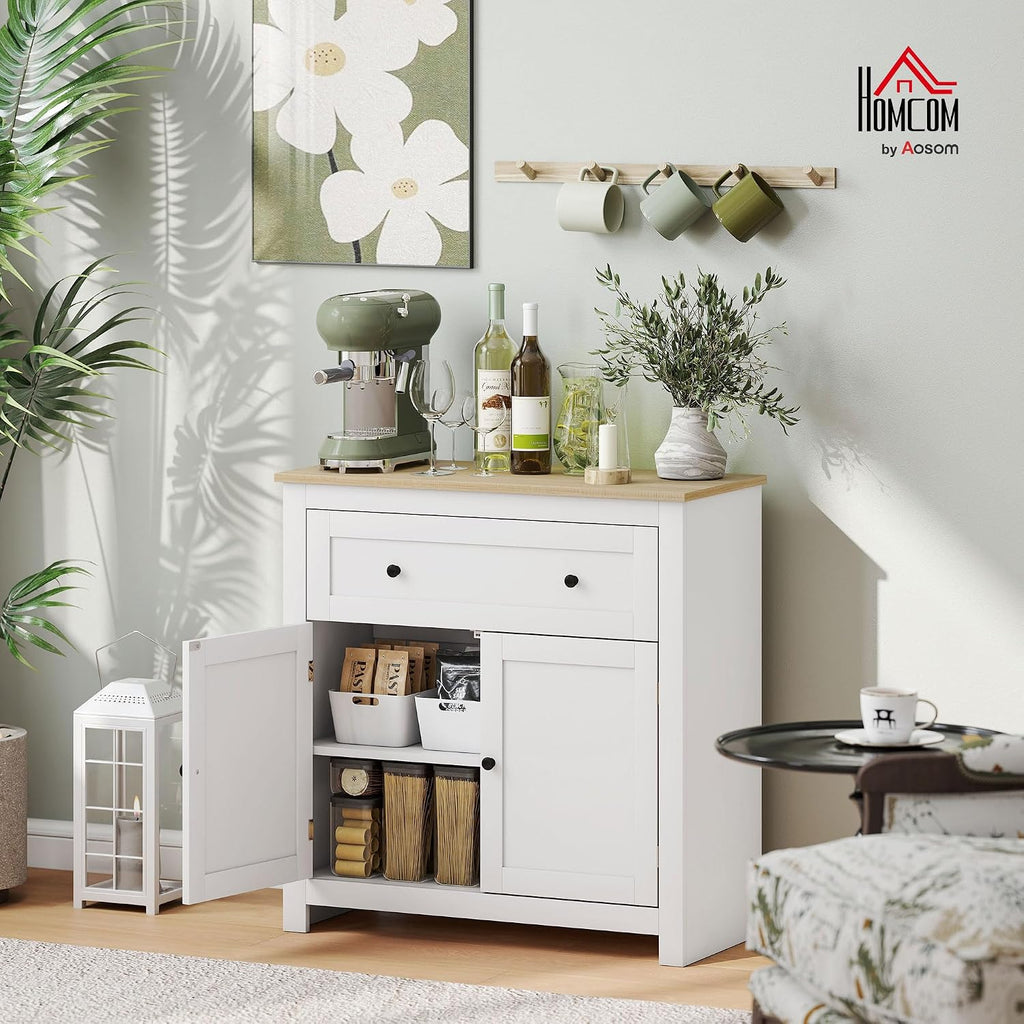 Sideboard Storage Cabinet with Drawer and Double Doors White | Modern Kitchen Cupboard, Adjustable Shelf, Sideboard for Living Room, Dining Room, Hallway