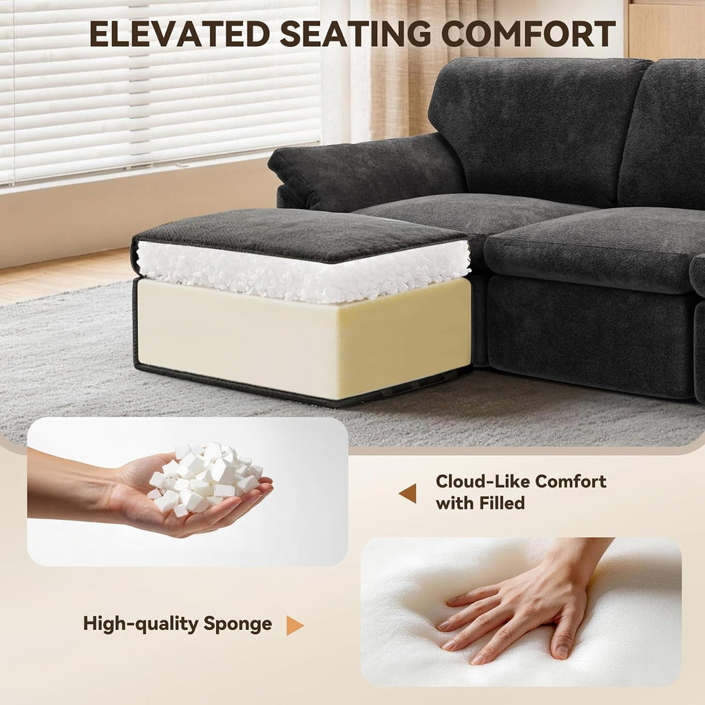 Boneless Cloud Sectional Sofa, 240Cm Modular Chenille Couch, Grey | No Assembly Needed, Expands in 72Hrs, 380Gsm Skin-Friendly Chenille Fabric, Perfect for Living Rooms & Apartments