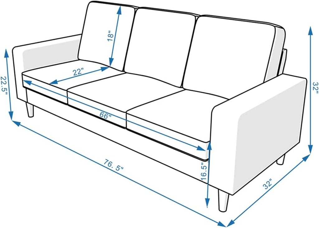 3-Seat Sofa Couch with Reversible Back Cushions Modern Fabric Sofa 3 Seater Couch for Small Apartment