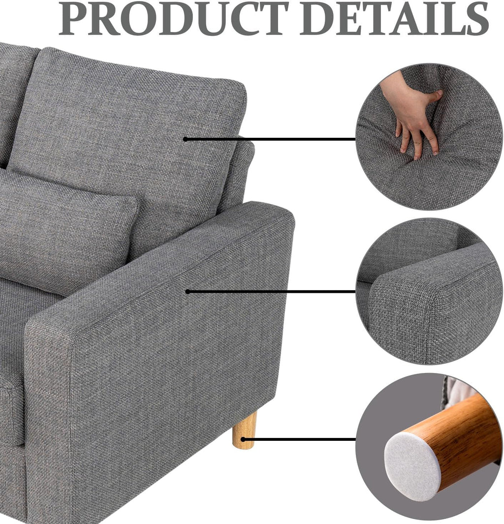 3 Seater Sofa with Square Arms, Light Grey Fabric | 184 Cm Wide; Fabric Upholstery; Square Arms; 2 Lumbar Cushions; 15 Cm Raised Legs; Self-Assembly