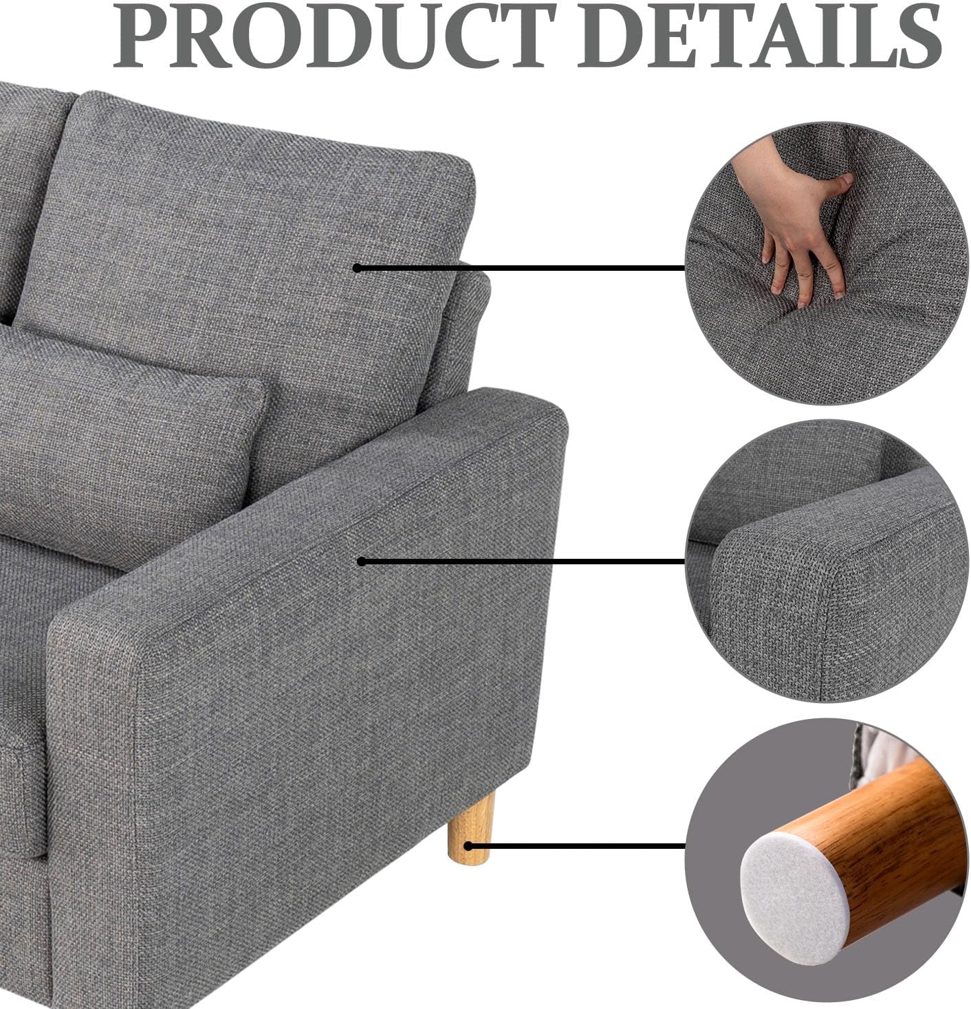 3 Seater Sofa with Square Arms, Light Grey Fabric | 184 Cm Wide; Fabric Upholstery; Square Arms; 2 Lumbar Cushions; 15 Cm Raised Legs; Self-Assembly