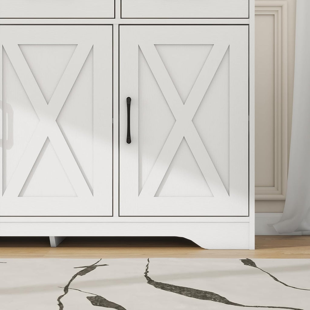 Wooden Sideboard 3 Drawers 3 Doors Entryway Dining Room Console Living Room Storage Farmhouse Sideboard Cabinet (White)