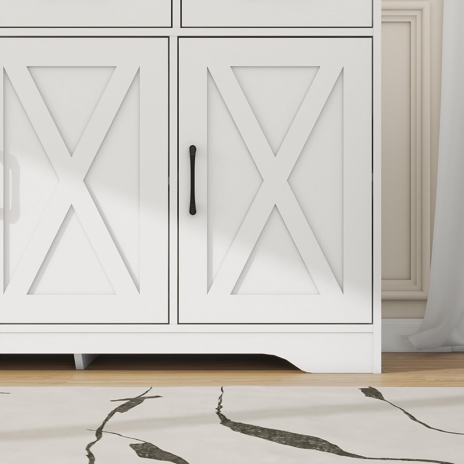 Wooden Sideboard 3 Drawers 3 Doors Entryway Dining Room Console Living Room Storage Farmhouse Sideboard Cabinet (White)