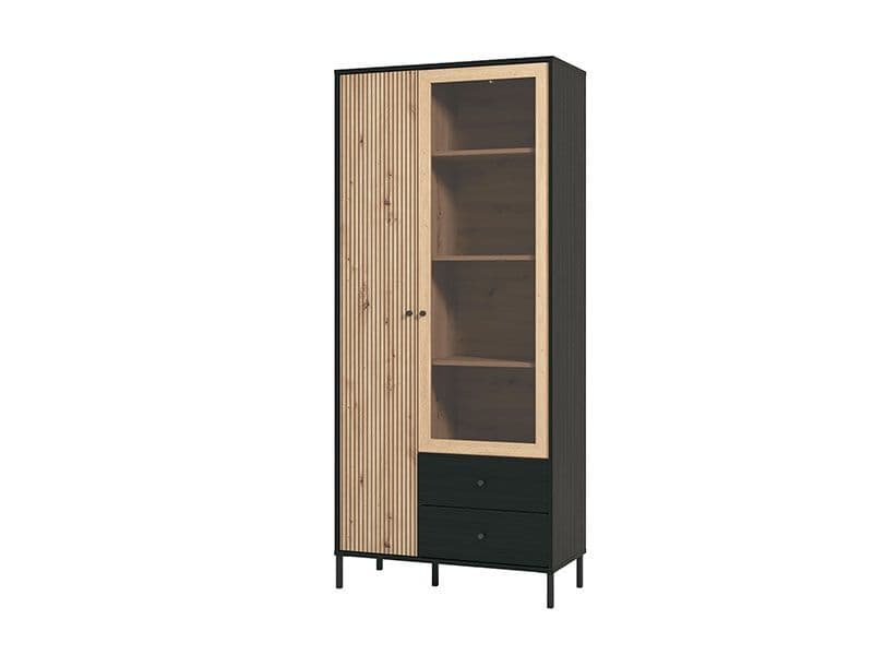 Riverton Slatted Artisan Black 2 Door Wood Display Cabinet