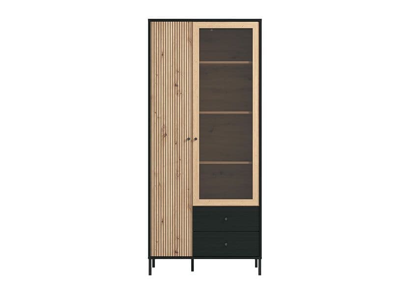 Riverton Slatted Artisan Black 2 Door Wood Display Cabinet