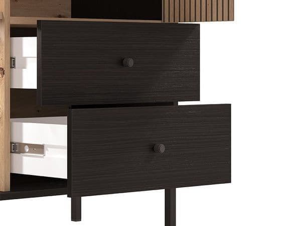 Riverton Slatted Artisan Oak Effect Black Low Display Cabinets for Home