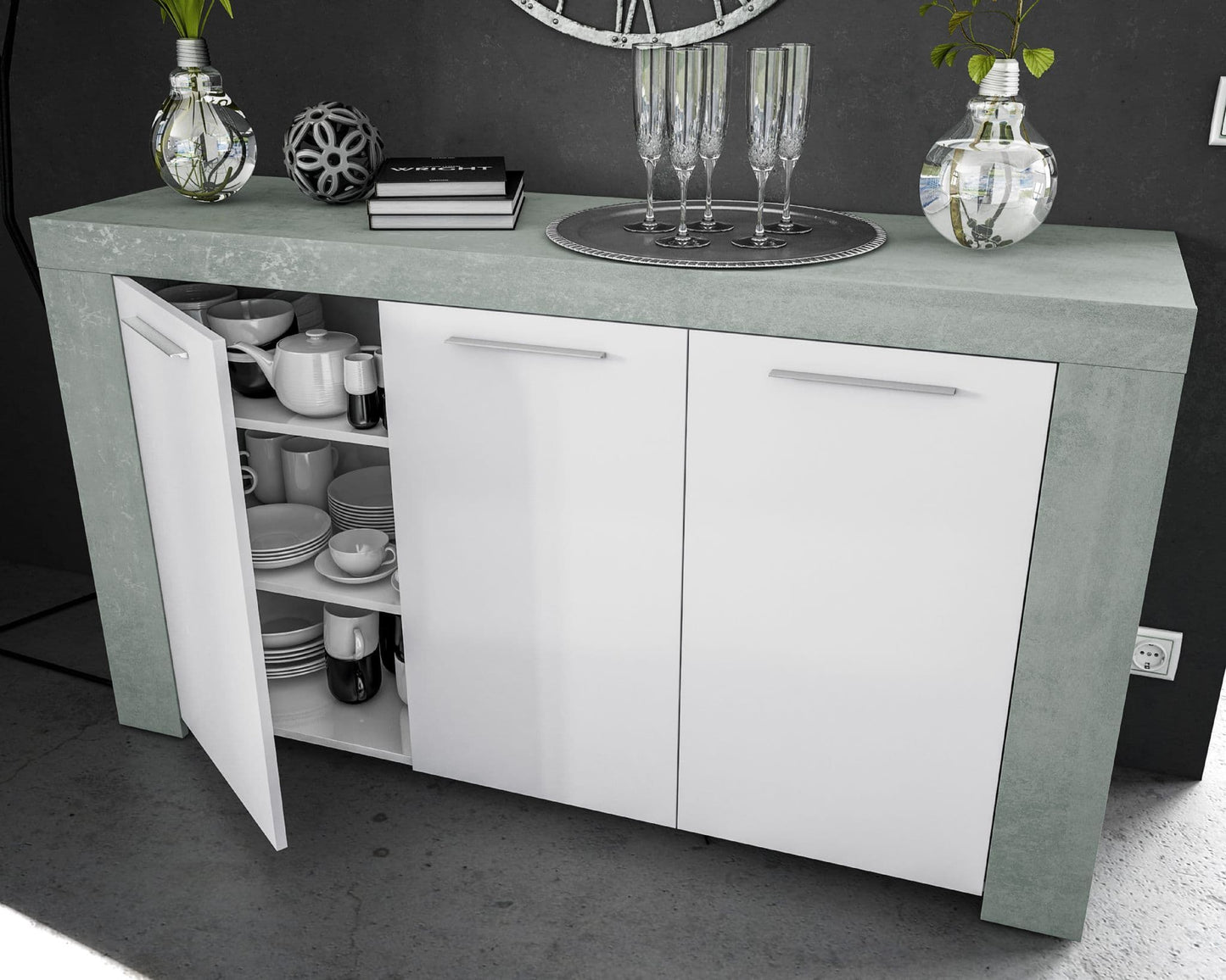 Tirana White and Grey Sideboard