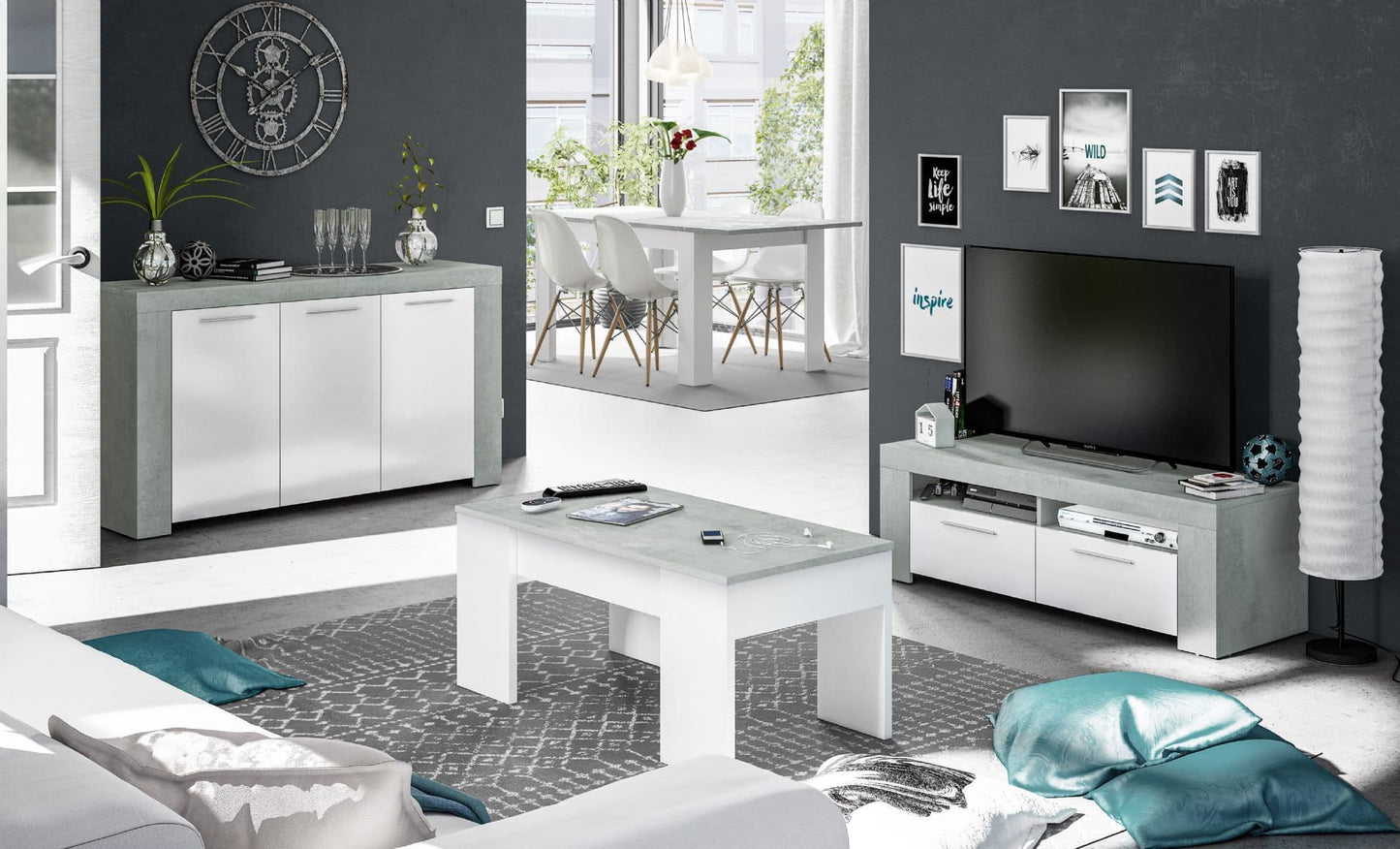 Tirana White and Grey Sideboard