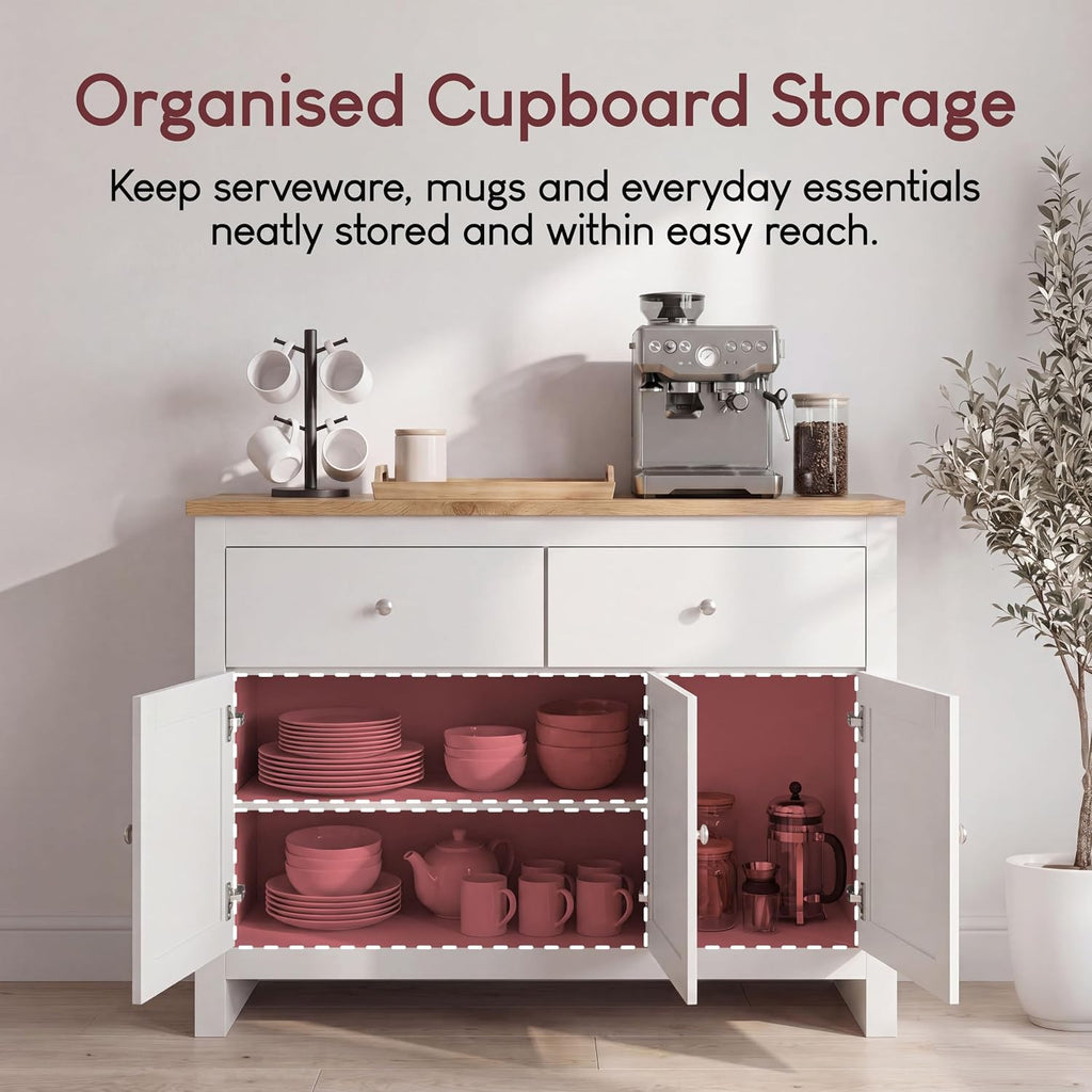 Arlington Sideboard, Buffet Table, Cupboard Cabinet (White & Oak, 2 Drawer 3 Door)
