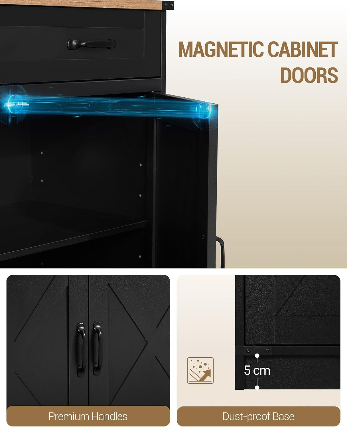 Sideboard, Kitchen Cabinet with Drawer & 2 Doors, 40 X 80 X 80 Cm | Freestanding Kitchen Cupboard with Adjustable Shelf, for Entryway, Living Room, Dining Room, Black, SC84806X