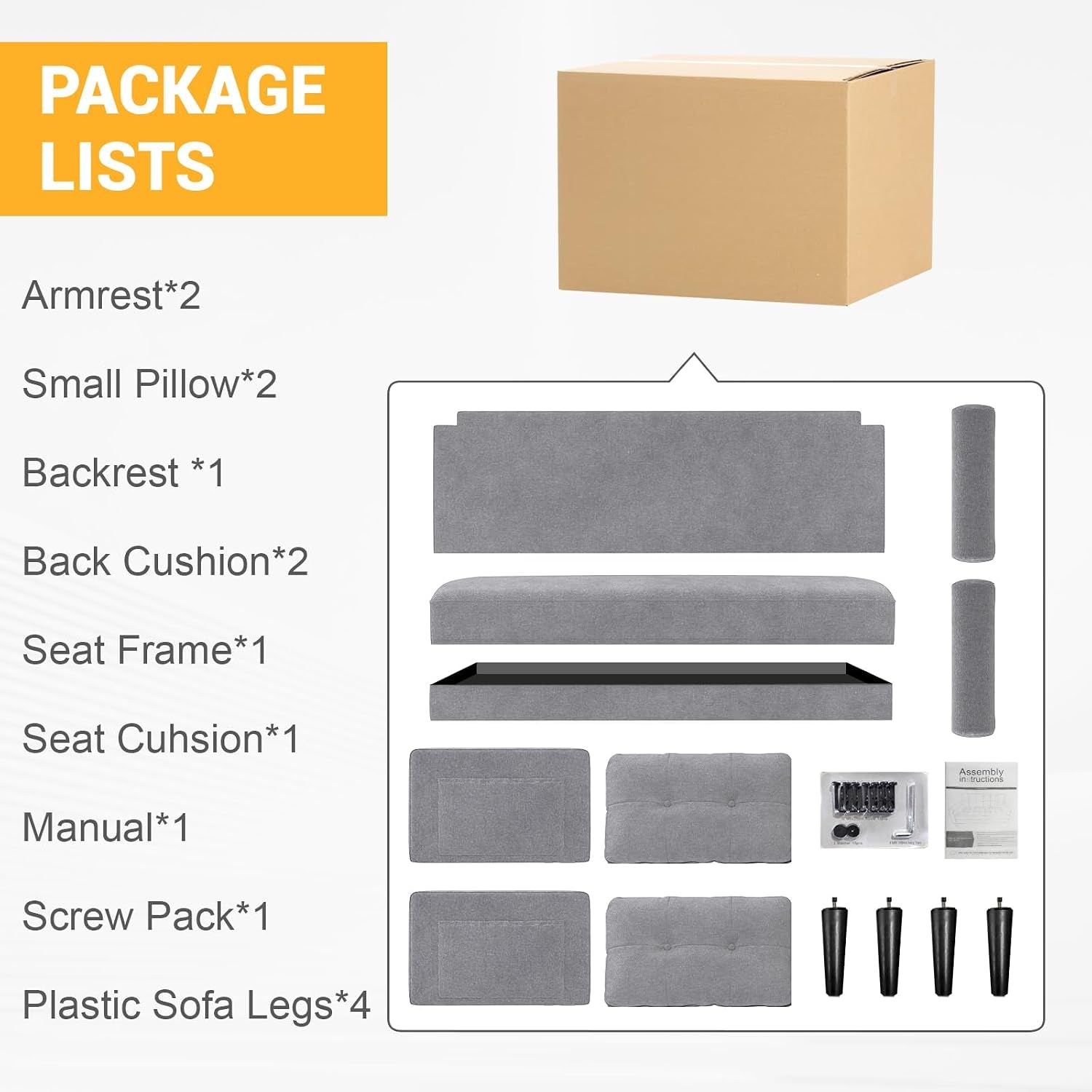 2 Seater Sofa, Thick Cushions,2 Pillows & Pockets (Ash Grey) | Comfy Linen 2 Seater Sofa Couch, 2 Pillows & Side Pockets Storage, Ergonomic Design, Easy Assembly for Living Room, Office