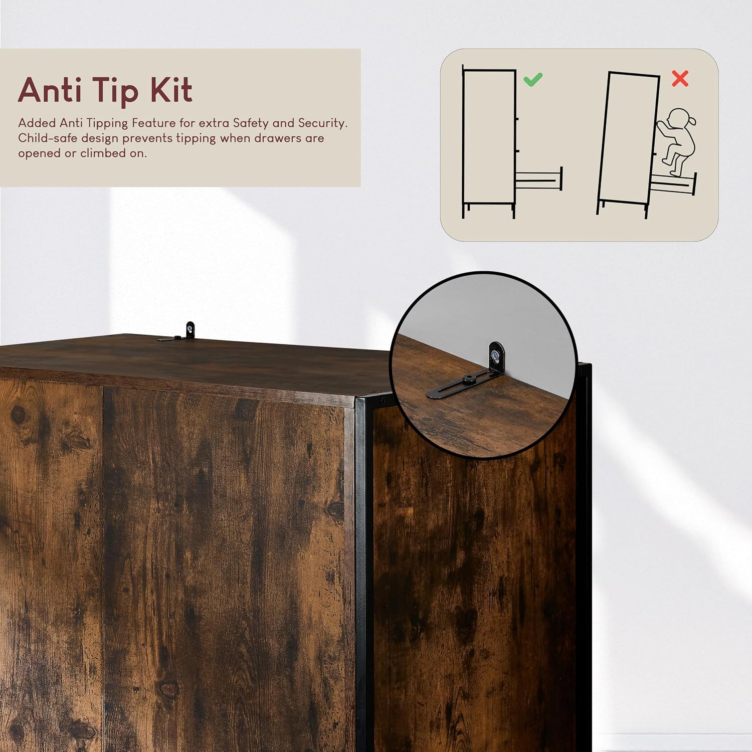 Brooklyn 2 Door Wardrobe Clothes Hanging Rail Shelf Industrial Rustic Bedroom Furniture (Dark Wood)