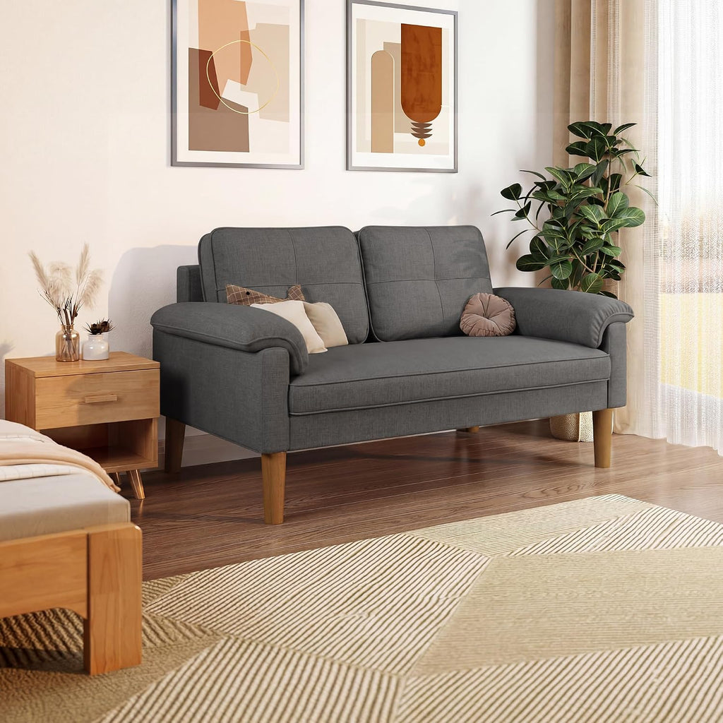 2-Seater Sofa, Small Couch 2-Seater with Armrest and Side Pocket, Modern Fabric Couch for Living Room, Home, Office, Easy Assembly, 145 X 77 X 77 Cm