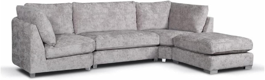 Alaska Truffle L or U Shaped Corner Sofa | Large Footstools | Warranty Included | Chenille Fabric | L Shape U Shape (Scatterback), Grey