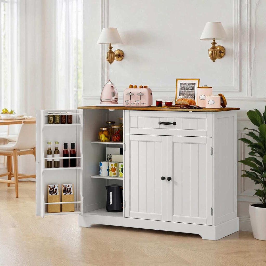 Sideboard Cabinet, Kitchen Storage Cupboard with Drawer | 3-Tier Door Storage and 2-Door Cabinet, Anti-Tip Design, 105 X 40 X 84.5