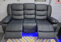 Madrid Leather Electric Recliner Sofa with Cupholders - Leather Sofa - 3+2 Seater - USB Charging Ports - LED Lights (Black, 3 Seater)
