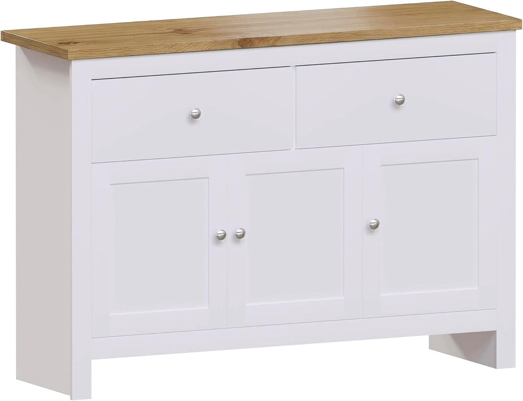 Arlington Sideboard, Buffet Table, Cupboard Cabinet (White & Oak, 2 Drawer 3 Door)