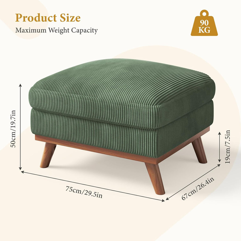 Large Ottoman for Modular Sofa, Large Corduroy Ottoman with Spring Cushion, Rectangle Foot Rest for Couch, Entrance Footstool with Wood Legs, Footstool for Living Room, Bedroom, Green
