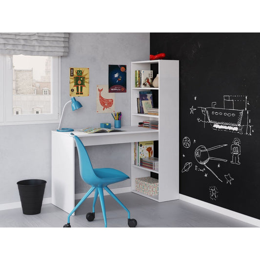 Otis Matt White Computer Desk Table with Bookcase