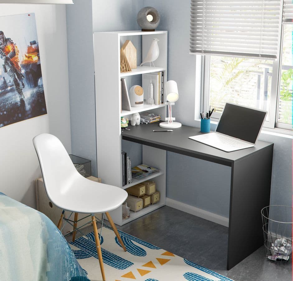 Otis White and Grey Effect Computer Desk Table with Bookcase